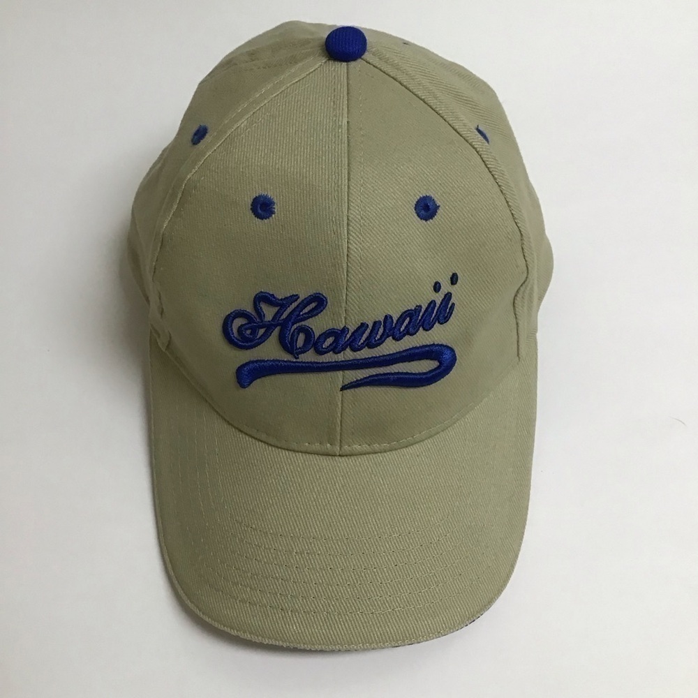 Hawaii Surfware Hat Khaki Blue Embroider Dad Cap Islands Written Brim All Cotton